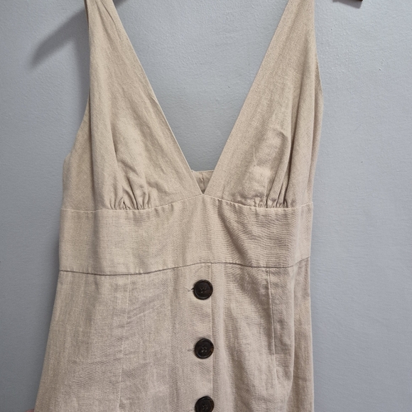 Bardot NWT Shelby Linen Oatmeal Midi Dress with Buttons Size 8 - Picture 3 of 8